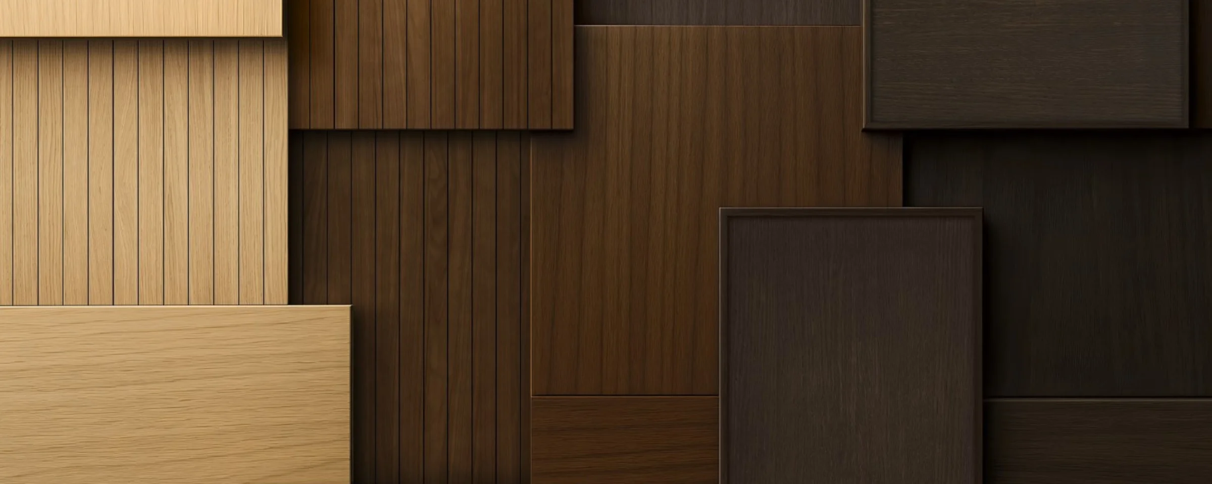 NolteNeo: Verschiedene Holzoberflächen in einem exklusiven Design angeordnet.