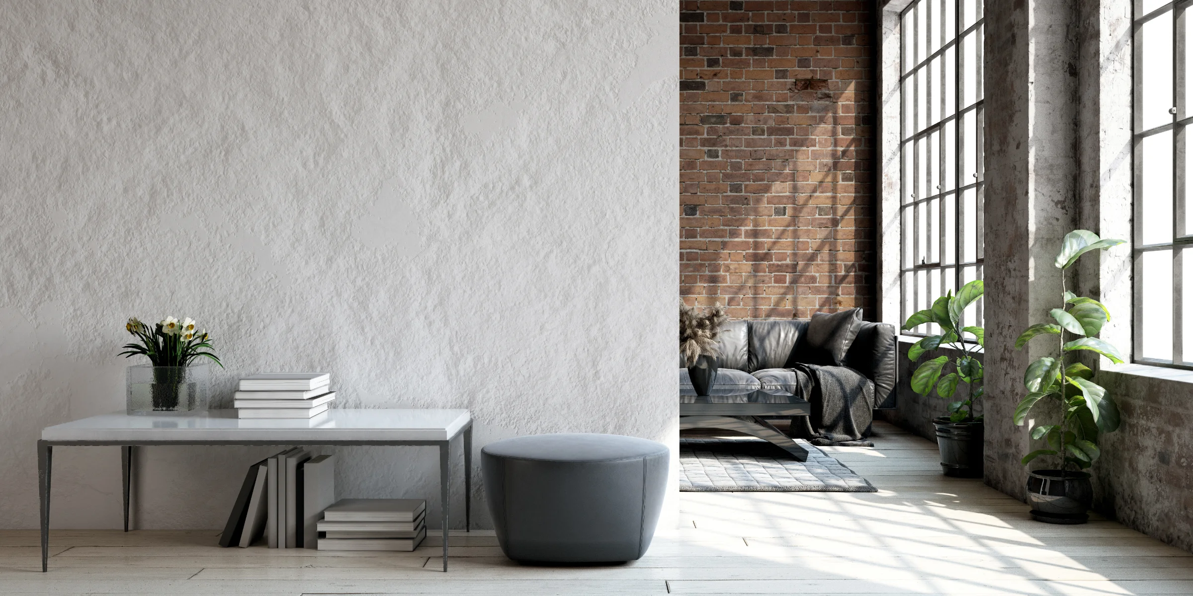 Un salon élégant avec des meubles modernes et de grandes fenêtres, Nolte Living.