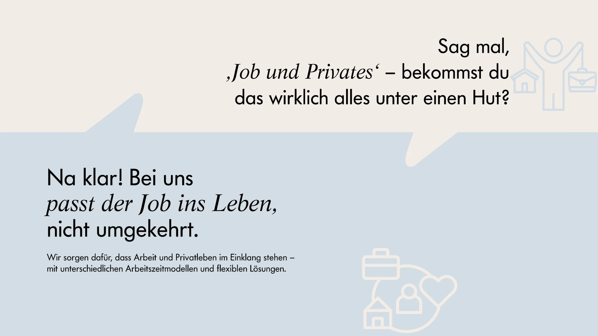 Textgrafik mit Zitat über die Vereinbarkeit von Job und Privatleben.