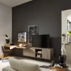 Ein modernes Wohnzimmer mit Nolte Living und einer angrenzenden Küche von Nolte Küchen.
