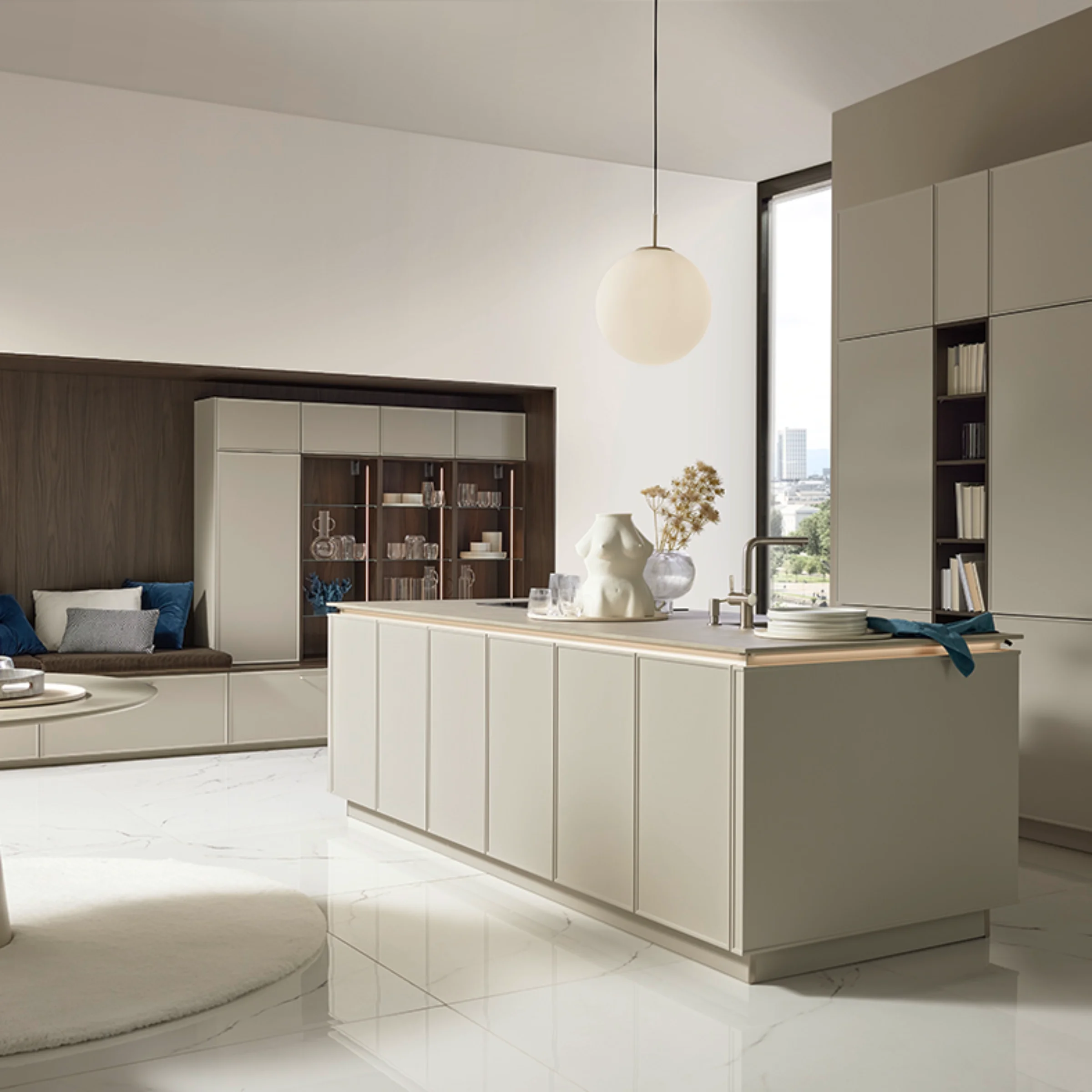 Moderne Küche mit zentraler Insel und stilvollem Design. Nolte Küchen.