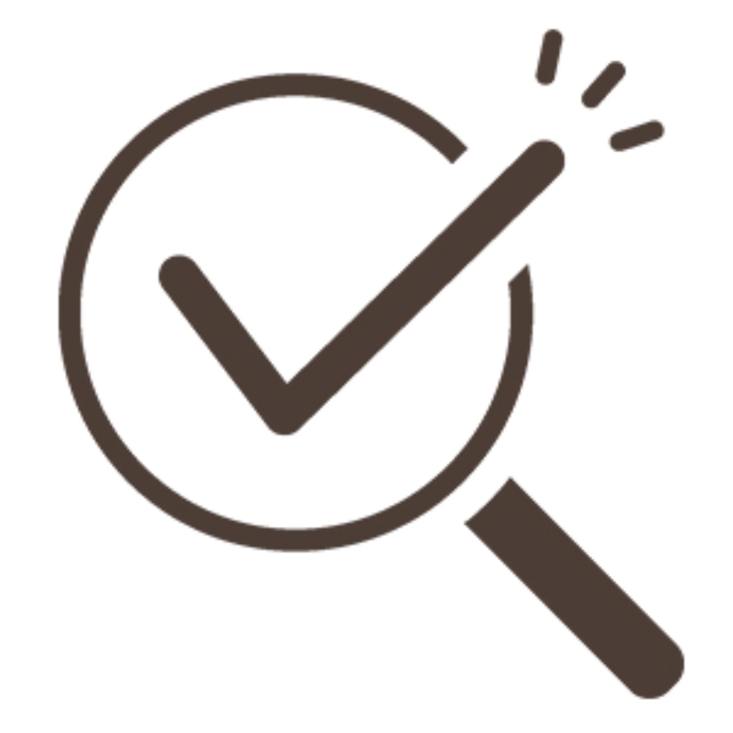 Ein braunes Vergrößerungsglas mit einem Haken darin vor weißem Hintergrund.