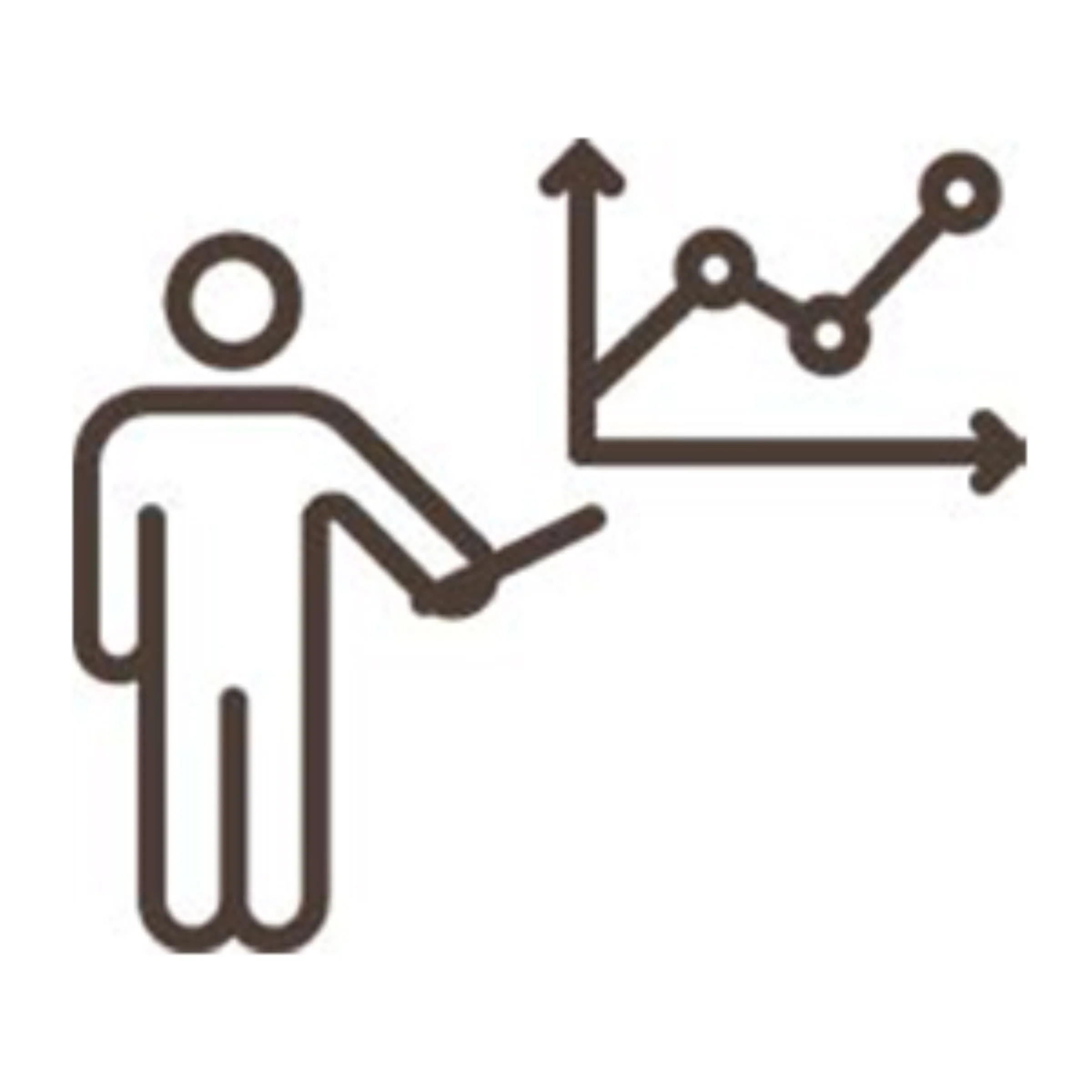 Ein stilisiertes Icon zeigt eine Person, die auf ein Diagramm zeigt.