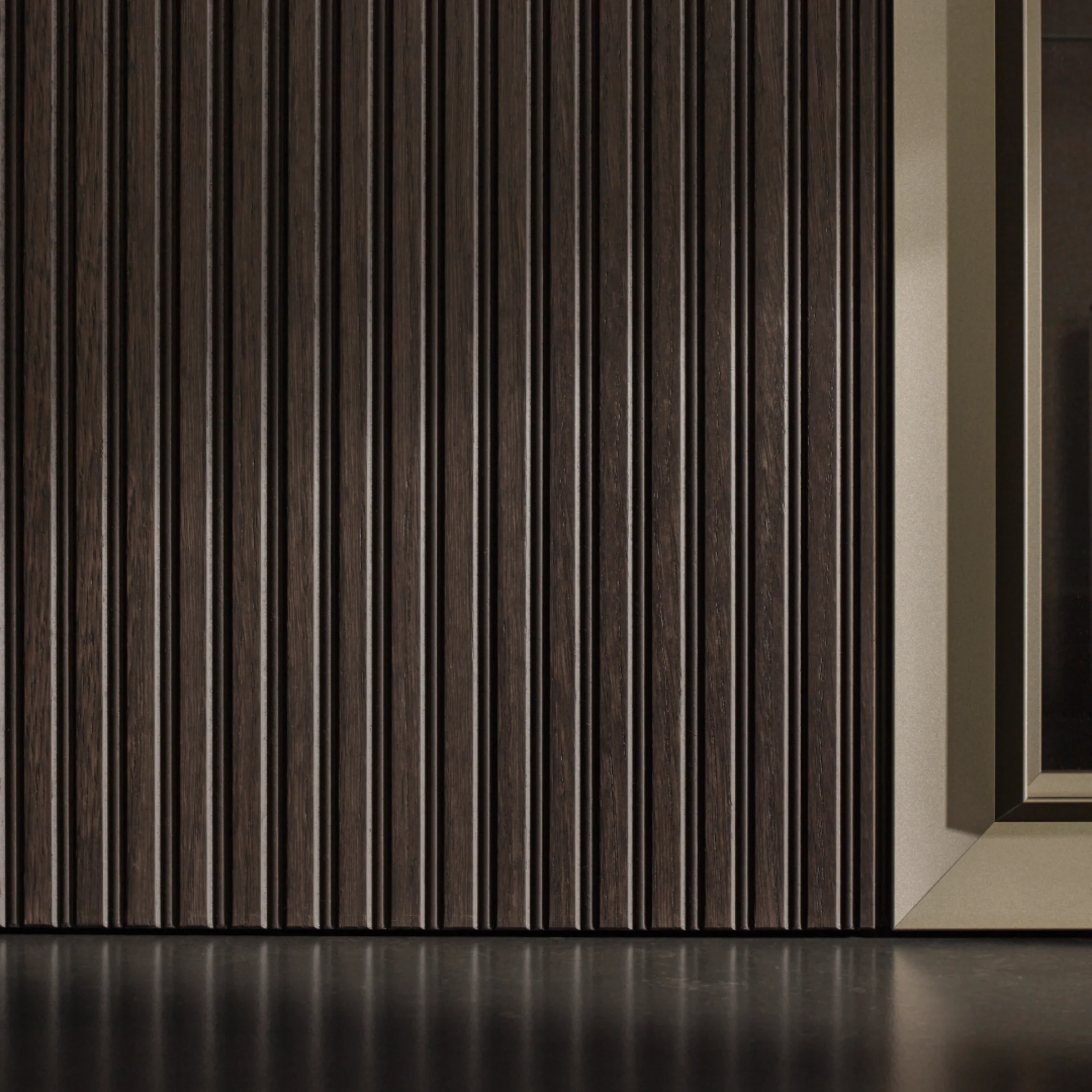 Ein elegantes Wohnmöbel mit vertikalen Streifen und Glasdetails, Nolte Living.