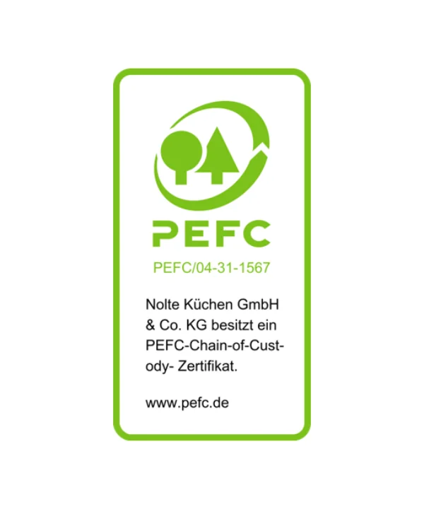 Ein Zertifikat von PEFC zeigt, dass Nolte Küchen nachhaltige Materialien verwendet.