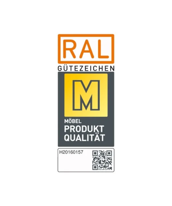 Ein RAL-Gütezeichen für Möbelproduktqualität mit QR-Code.